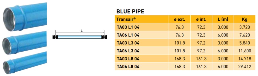Transair® Blue Aluminium Pipe OD 76.3-168.3 mm. Transair® Blue Aluminium Pipe OD 76.3-168.3 mm.