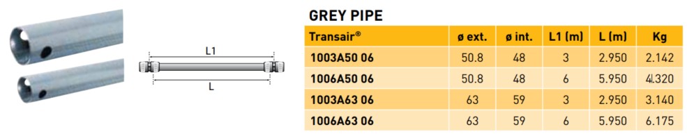 Transair® Grey Aluminium Pipe OD 50.8-63 mm.