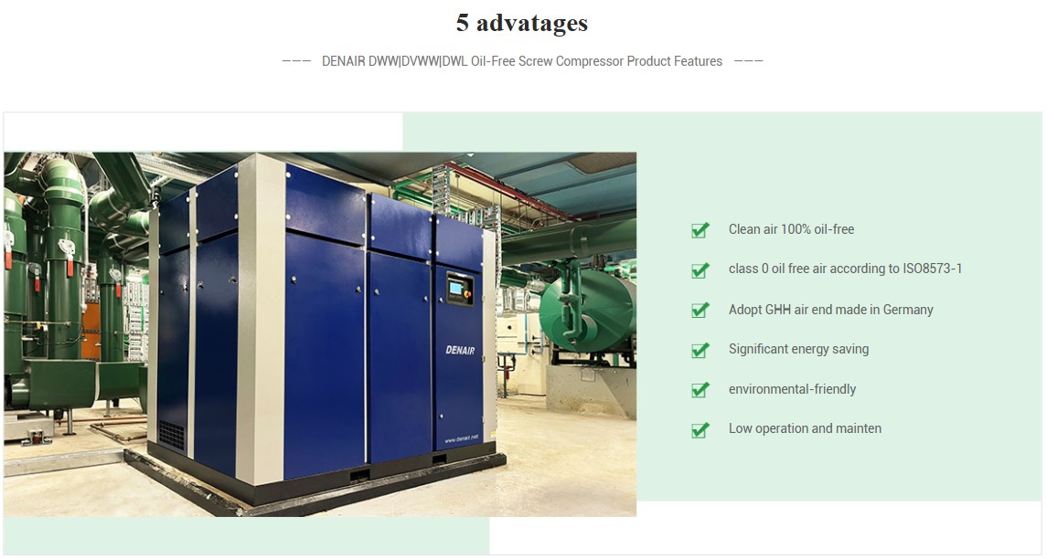 5 advatages DENAIR DWW Oil-free Screw Compressor Product Features 5 advatages DENAIR DWW Oil-free Screw Compressor Product Features