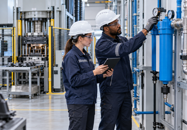 Engineers inspecting filters